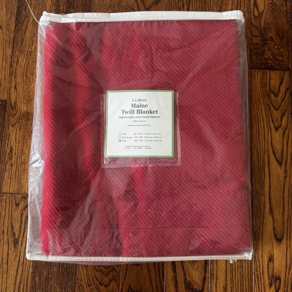 L.L. Bean Maine Twill Blanket King Red Lightweight 100% Cotton Made in USA New - Picture 1 of 7